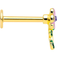 Load image into Gallery viewer, 16G 5/16 Purple CZ Gem Gold Tone Pink Flower Labret Monroe Tragus