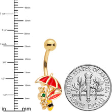 Load image into Gallery viewer, Green Gem Gold Tone Rainy Day Bee Umbrella Belly Ring