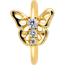 Load image into Gallery viewer, 20G 5/16 Clear CZ Gem Gold Tone Open Butterfly Nose Hoop