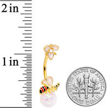 Load image into Gallery viewer, White Faux Opal Gold Tone Insect Flower Belly Ring