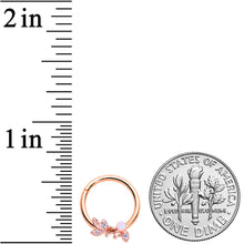 Load image into Gallery viewer, 16G 3/8 White Faux Opal Rose Gold Tone Leaves Hinged Segment Ring