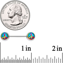 Load image into Gallery viewer, 14G 9/16 Rainbow Tie Dye Peace Sign Barbell Nipple Ring Set