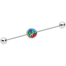 Load image into Gallery viewer, 14G Rainbow Tie Dye Peace Sign Industrial Barbell 38mm