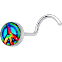 Load image into Gallery viewer, 18G 1/4 Rainbow Tie Dye Peace Sign Left Nose Screw
