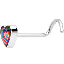 Load image into Gallery viewer, 18G 1/4 Rainbow Tie Dye Heart Valentines Day Left Nose Screw