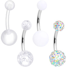 Load image into Gallery viewer, Aurora Gem White Matte UV Clear Glitter Belly Ring Set of 4
