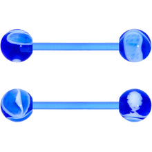Load image into Gallery viewer, Blue Bioplast Glitter Half Ball Barbell Tongue Ring Set of 4