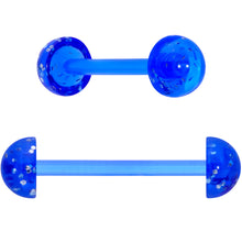 Load image into Gallery viewer, Blue Bioplast Glitter Half Ball Barbell Tongue Ring Set of 4
