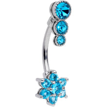 Load image into Gallery viewer, Blue CZ Gem Triple Drop Flower Belly Ring