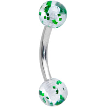 Load image into Gallery viewer, 16G 5/16 Clear Green Glitter Ends Curved Barbell