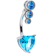 Load image into Gallery viewer, Blue CZ Gem Triple Drop Heart Belly Ring