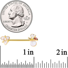 Load image into Gallery viewer, 14G 9/16 White Faux Opal Gold Tone Insect Flower Nipple Ring Set