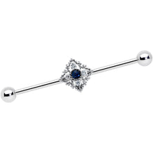Load image into Gallery viewer, 14G Clear Blue Gem Textured Rhombus Cross Industrial Barbell 38mm