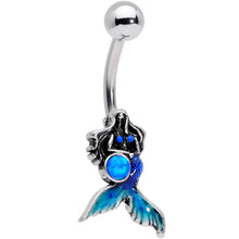 Load image into Gallery viewer, Blue Synthetic Opal Blue Tail Mermaid Belly Ring