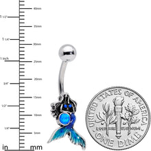 Load image into Gallery viewer, Blue Synthetic Opal Blue Tail Mermaid Belly Ring