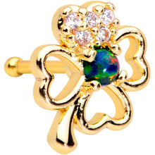 Load image into Gallery viewer, 20G 1/4 Green Synthetic Opal Gold Tone Shamrock St Pats Nose Bone