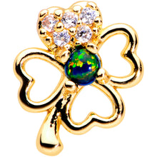 Load image into Gallery viewer, 20G 1/4 Green Synthetic Opal Gold Tone Shamrock St Pats Nose Bone
