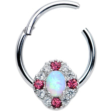 Load image into Gallery viewer, 16G 3/8 White Synthetic Opal Glam Oval Hinged Segment Ring
