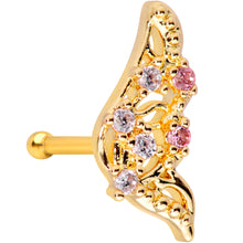 Load image into Gallery viewer, 20G 1/4 Clear Pink Gem Gold Tone Airy Wing Nose Bone