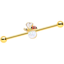 Load image into Gallery viewer, 14G White Faux Opal Gold Tone Insect Industrial Barbell 38mm