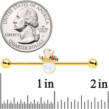 Load image into Gallery viewer, 14G White Faux Opal Gold Tone Insect Industrial Barbell 38mm