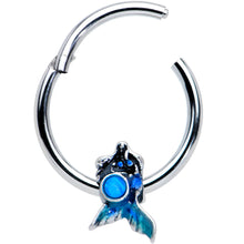 Load image into Gallery viewer, 16G 3/8 Blue Synthetic Opal Blue Tail Mermaid Hinged Segment Ring