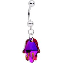 Load image into Gallery viewer, Purple Gem Hamsa Hand Dangle Belly Ring