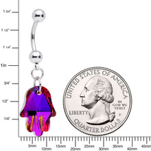 Load image into Gallery viewer, Purple Gem Hamsa Hand Dangle Belly Ring