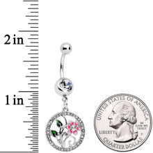 Load image into Gallery viewer, Clear Gem Pink Flower Circle Dangle Belly Ring