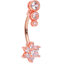 Load image into Gallery viewer, Clear CZ Gem Rose Gold Tone Triple Drop Flower Belly Ring