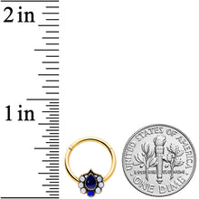 Load image into Gallery viewer, 16G 3/8 Clear Blue Gem Gold Hue Heirloom Drop Hinged Segment Ring
