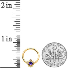 Load image into Gallery viewer, 16G 3/8 Purple Tourmaline Gold Tone Filigree Hinged Segment Ring