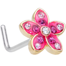 Load image into Gallery viewer, 20G 1/4 Clear Purple Gem Flower L Shape Nose Ring