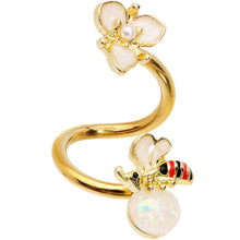 Load image into Gallery viewer, White Faux Opal Gold Tone Insect Flower Spiral Twister Belly Ring