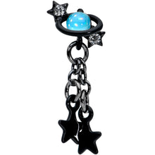 Load image into Gallery viewer, 16G 1/4 Blue Gem Black Saturn Planet Star Dangle Cartilage Tragus