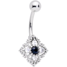 Load image into Gallery viewer, Clear Blue Gem Textured Rhombus Cross Belly Ring