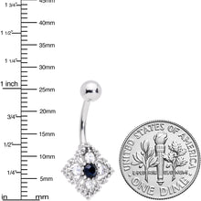 Load image into Gallery viewer, Clear Blue Gem Textured Rhombus Cross Belly Ring