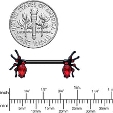 Load image into Gallery viewer, 14G Red Gem Black Creep Spider Halloween Barbell Nipple Ring Set