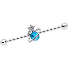 Load image into Gallery viewer, 14G Clear Blue Gem Star Saturn Planet Industrial Barbell 38mm