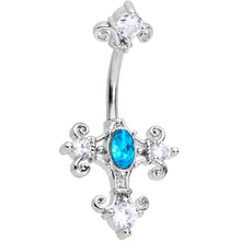 Load image into Gallery viewer, Clear Blue Gem Renaissance Cross Belly Ring