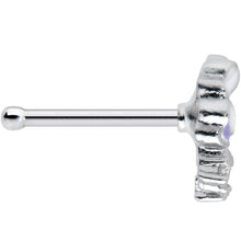 Load image into Gallery viewer, 20G 1/4 Clear CZ Gem Purple White Flower Nose Bone