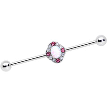 Load image into Gallery viewer, 14G White Synthetic Opal Glam Oval Industrial Barbell 38mm