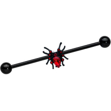 Load image into Gallery viewer, 14G Red Gem Black Sexy Spider Halloween Industrial Barbell 38mm