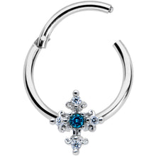 Load image into Gallery viewer, 16G 3/8 Clear Blue Gem Renaissance Cross Hinged Segment Ring