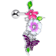 Load image into Gallery viewer, 16G 1/4 Clear CZ Gem Flower Purple Butterfly Cartilage Tragus