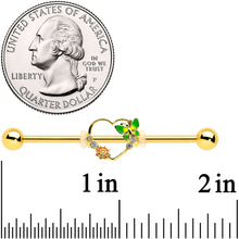 Load image into Gallery viewer, 14G Clear CZ Gem Gold Tone Open Heart Sun Industrial Barbell 38mm
