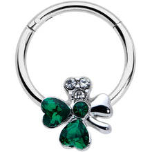 Load image into Gallery viewer, 16G 3/8 Clear Green Gem Shamrock St Patricks Hinged Segment Ring