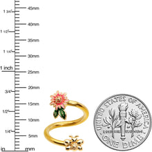 Load image into Gallery viewer, Gold Tone Pink Flower Bee Spiral Twister Belly Ring