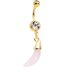 Load image into Gallery viewer, Clear Pink Gem Gold Tone Crescent Stone Hippie Dangle Belly Ring