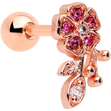 Load image into Gallery viewer, 16G 1/4 Pink Gem Rose Gold Tone Heart Flower Cartilage Tragus